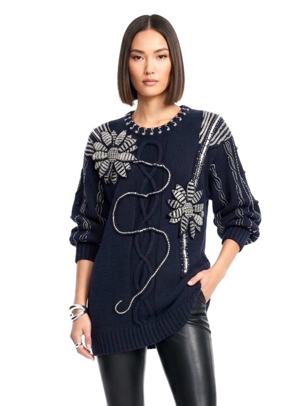 Vintage Maximalist Beaded Cable Knit Sweater Avant Garde Sculptural Dopamine